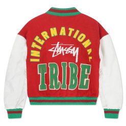 1990 Stussy International Tribe Wool & Leather Red Vintage Varsity Jacket