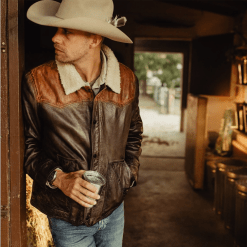 Mens Chocolate Brown Western Suede Leather Jacket