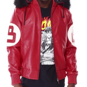 8 Ball Red Leather Bomber Jacket