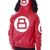 8 Ball Red Hooded Leather Jacket4