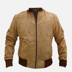 Brown Suede Leather Bomber Jacket