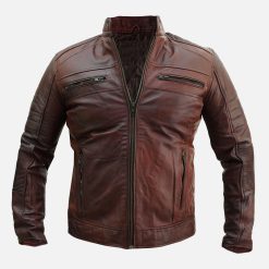 Brown Wax Genuine Leather Biker-style Jacket