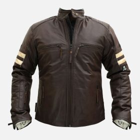 Distressed Cruiser Crème Stripes Brown Leather Jacket