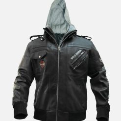 Harley Davidson Biker Black Hooded Leather Jacket