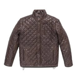 Highlands Quilted Mens Brown Leather Jacket