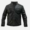 Men Quilted Distressed Black Jacket