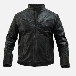 Men Quilted Distressed Black Jacket