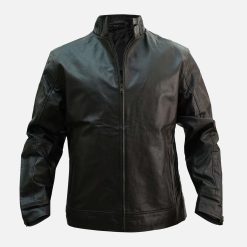 Men Sheepskin Black Leather Biker Jacket