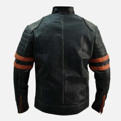 Men Vintage Distressed Stripe Biker Leather Jacket