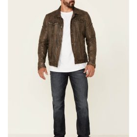 Geoff Zip-front Distressed Leather Jacket