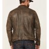 Mens Geoff Zip front Distressed Trucker Leather Jacket 2
