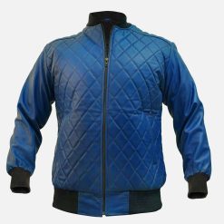 Men's Vintage Quilted Blue Bomber Jacket