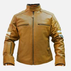 Mens Vintage Stripe Camel Leather Jacket