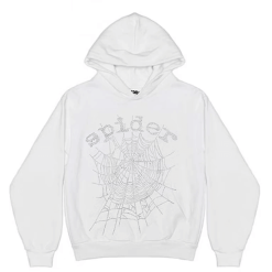Sp5der OG Rhinestone Logo White Hoodie
