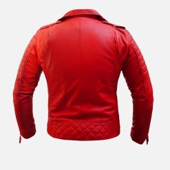 Unisex Quilted Café Racer Red Leather Jacket