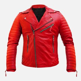 Unisex Quilted Café Racer Red Leather Jacket