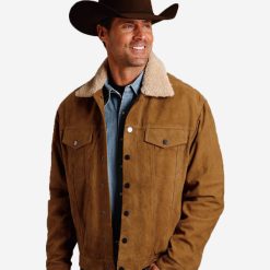 Mens Vintage Tan Leather Western Shearling Jacket
