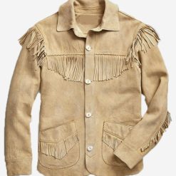 Mens Brown Western Suede Leather Fringes Jacket