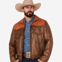 Mens Color Block Leather Jacket
