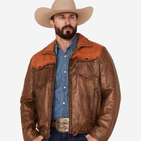 Mens Color Block Leather Jacket