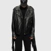 Mens Leather Motorcycle Cowboy Fringed Jacket