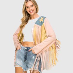 Womens Suede Fringe Stars Jacket