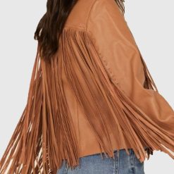 Ladies Vintage Brown Fringes Leather Jacket