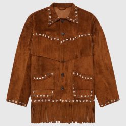 Brown Suede Leather Cowboy Fringes Jacket