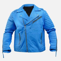 Vintage Biker Blue Leather Jacket
