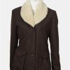 yellowstone shearling collar brown wool coat 01 1