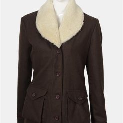 Yellowstone Shearling Collar Brown Wool Coat