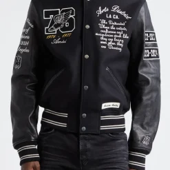 Eagle Patch Oversize Leather Varsity Jacket