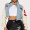Fashion Nova 49ers Denim Cropped Jacket