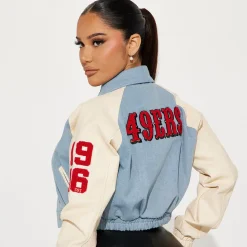 Fashion Nova 49ers Denim Cropped Jacket