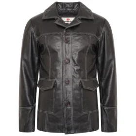 Fight Club Brad Pitt Black Leather Jacket