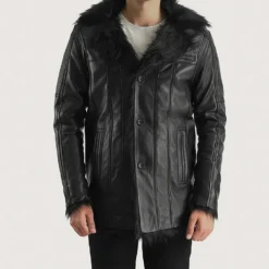 Furcliff Black Leather Coat