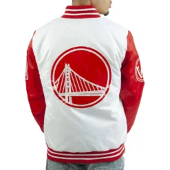 Golden State Warriors White and Red Satin Jacket