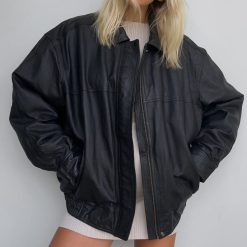 Oversize Bomber Lambskin Soft Real Leather Jacket