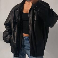 Women Oversize Bomber Real Leather Jacket