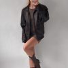 Women Oversize Handmade Lambskin Bomber Leather Jacket full
