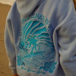 pink palm puff hoodie blue