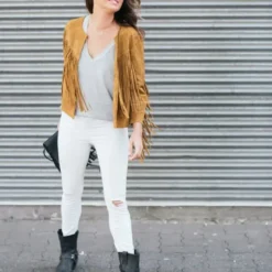 Jillian Harris Brown Fringe Jacket