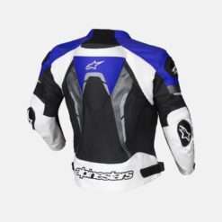 Back view of Alpinestars Blue Croes Celer Motorcycle Jacket, featuring durable construction, ergonomic design, and ventilated panels for comfort and protection.
