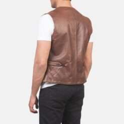 Back view of the Auden Brown Leather Vest, crafted from premium leather with a sleek, tailored fit.