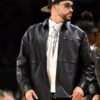 Bad Bunny Lakers Game Black Leather Jacket - Front View