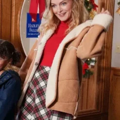 A stylish red wool-blend Charlotte Sanders coat from Best Christmas Ever, featuring a classic button-up design with a tailored fit.