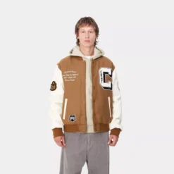 Carhartt WIP Brown Ducks Varsity Brown Jacket – Front View