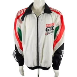 Front view of the Castrol GTX Drag Racing Windbreaker Jacket featuring a bold racing design.
