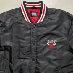 Chicago Bulls Black Bomber Jacket – Close-Up View