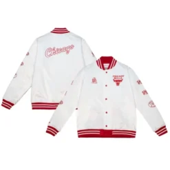 Front and back views of the Chicago Bulls S.O.U.L. Cherry Bomb Jacket, displaying its standout design from all angles.
